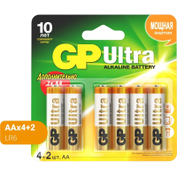 Батарейка Gp Ultra AA LR6, 1.5В, алкалиновая, GPPCA15AV021, 6шт/уп