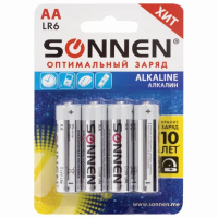 Батарейка Sonnen АА LR6, 1.5В, алкалиновая, 4шт/уп