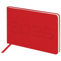 Еженедельник датированный 2026 МАЛЫЙ ФОРМАТ 105х160 мм, А6, BRAUBERG 'Imprint', тиснение, красный, 1