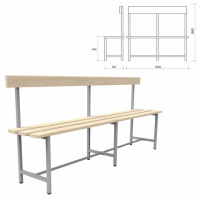 Скамья для раздевалок Титан СТ 6 2000х350х860мм, деревянна спинка