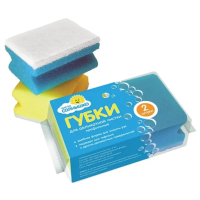 Губка Чисто Солнышко 8х6.3х4см, поролон+абразив, 2шт/уп