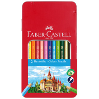 Карандаши цветные Faber-Castell 'Замок', 12цв., шестигр., заточ., метал. кор.
