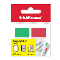 Клейкие закладки пластиковые Erich Krause 25х44мм, 2цвета по 40 листов, красный/зеленый