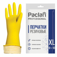 Перчатки латексные Paclan Professional р.XL, желтые, с х/б напылением