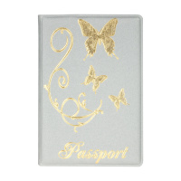 Обложка для паспорта OfficeSpace 'Бабочки' мягкий полиуретан, серебро, тиснение золотом