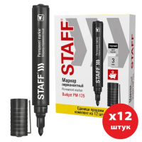 Маркер перманентный STAFF 'Basic Budget PM-125', ЧЕРНЫЙ, ВЫГОДНАЯ УПАКОВКА, КОМПЛЕКТ 12 шт., 3 мм, 8