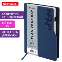 Ежедневник датированный 2025, А5, 150x213 мм, BRAUBERG 'Up', под кожу, софт-тач, держатель для ручки