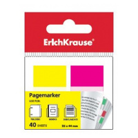 Клейкие закладки пластиковые Erich Krause 25х44мм, 2цвета по 40 листов, желтый/розовый