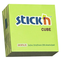 Блок для записей с клейким краем Stick'n 2 цвета, желт-зелен. 50х50, 250 листов