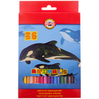 Карандаши цветные 36 ЦВЕТОВ KOH-I-NOOR 'Animals', заточенные, 3555/36, 3555036008KSRV