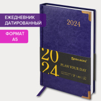Ежедневник датированный Brauberg Senator фиолетовый, A5, под кожу, 2024