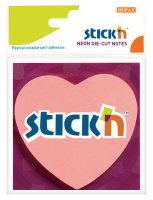 Блок самоклеящийся бумажный Stick`n 21448 70x70мм 50лист. 70г/м2 неон розовый вырубной 'сердце' евро