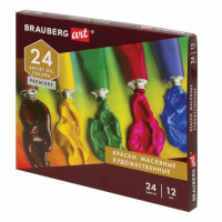 Краски масляные художественные BRAUBERG ART PREMIERE, 24 цвета по 12 мл, профессиональная серия, в т