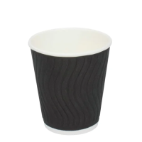 Стакан одноразовый Скандипакк NDW9 черный рифленый, 260мл, бумажный, для горячих напитков, 50шт/уп