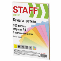 Цветная бумага для принтера Staff Color 5 цветов, А4, 100 листов, 80г/м2