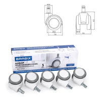 Колеса (ролики) BRABIX для кресла, прорезиненные, SLIM, КОМПЛЕКТ 5 шт., шток d 11 мм, белые, 533086