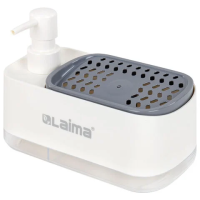 Диспенсер/дозатор DUET для мыла и моющего средства + губка, БЕЛЫЙ, 11х20х12 см, LAIMA HOME, 700043