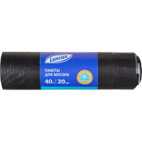 Мешки для мусора ПВД 40л 30мкм 20шт/рул черного цвета 55х70см Luscan сзав-ми_СПБ