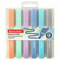 Набор текстовыделителей Brauberg 6 пастельных цветов, 1-5 мм, скошенный наконечник