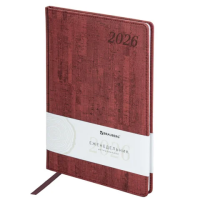 Еженедельник датированный 2026 БОЛЬШОЙ ФОРМАТ 210х297 мм, А4 BRAUBERG 'Wood', под кожу, бордо, 11715