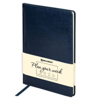 Еженедельник датированный 2026, БОЛЬШОЙ ФОРМАТ 210х297 мм, А4, BRAUBERG 'Imperial', под кожу, синий,