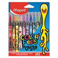 Фломастеры для рисования Maped PEP'S Monster 12 цветов, вентилируемый колпачок, смываемые