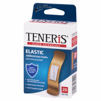Набор пластырей 20 шт. TENERIS ELASTIC, эластичный, на тканевой основе, бактерицидный с ионами сереб