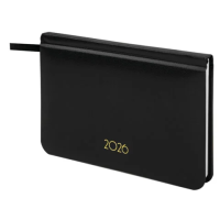 Еженедельник датированный 2026, МАЛЫЙ ФОРМАТ 95х155 мм, А6, BRAUBERG 'Select', балакрон, черный, 117