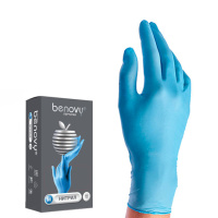 Перчатки нитриловые Benovy Nitrile Chlorinated BS р.M, голубые, 50 пар