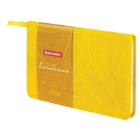 Еженедельник датированный 2026 МАЛЫЙ ФОРМАТ 95х155 мм, А6, BRAUBERG 'Foliage', под кожу, желтый, 117