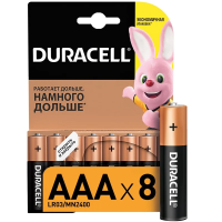 Батарейка Duracell Basic AAA LR03, 1.5В, алкалиновая, 8шт/уп, 2400-AAA-K8