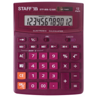 Калькулятор настольный Staff STF-888-12-WR бордовый, 12 разрядов