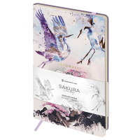 Записная книжка А5 80л. ЛАЙТ, кожзам, Greenwich Line 'Сакура. Журавль', с резинкой, тиснение фольгой, блок в линию