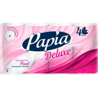Туалетная бумага Papia Deluxe без аромата, белая, 4 слоя, 8 рулонов, 140 листов, 17.5м