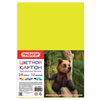Картон цветной А4 немелованный, 24 листов 12 цветов, в пакете, ПИФАГОР, 200х283 мм, 128012