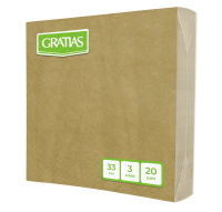 Салфетки бумажные Gratias трехслойные золото 33 x 33см, 20шт