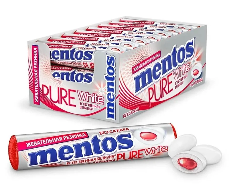 фото: Жевательная резинка Mentos Pure White Клубника, 16г x 24 шт