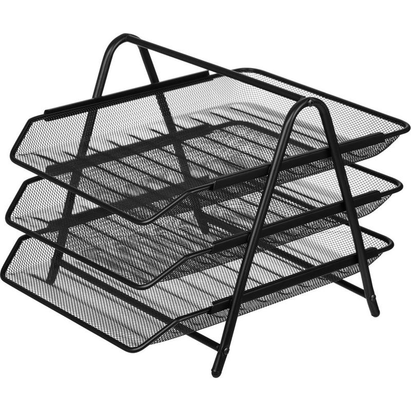Лоток горизонтальный для бумаг Attache 3 секции, черный, металлическая .