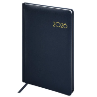 Еженедельник датированный 2026, А5, 145х215 мм, BRAUBERG 'Select', балакрон, темно-синий, 117181