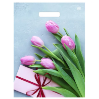 Пакет с вырубной ручкой ПВД, 40х31 см, 'Тюльпаны', 60 мкм, н00212987