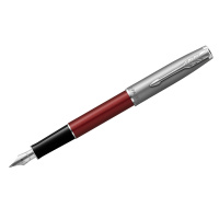 Ручка перьевая Parker 'Sonnet Sand Blasted Metal&Red Lacquer' черная, 0,8мм, подар. уп.