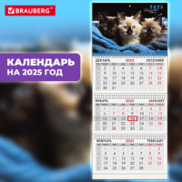 Календарь квартальный на 2025 г., 3 блока, 3 гребня, с бегунком, мелованная бумага, BRAUBERG, 'Милые