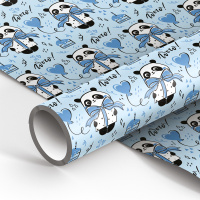 Упаковочная бумага глянц. 70*100см, MESHU 'PandaGift_Blue', 90г/м2