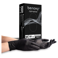 Перчатки одноразовые нитровиниловые BENOVY 50 пар (100 шт.), размер M (средний), черные, -