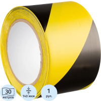 Лента оградительная 7.5см х 33м, желто-черная, KMSW07533