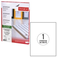 Этикетки самоклеящиеся Tanex 210х297мм, белые, 70 г/м2, 1шт на листе А4, 100 листов