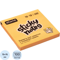 Блок для записей с клейким краем Attache оранжевый, неон, 76х76мм, 100 листов