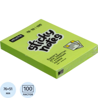 Блок для записей с клейким краем Attache зеленый, неон, 51x76мм, 100 листов