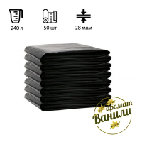 Мешки для мусора Ромашка Стандарт 240л, ПВД, 105х135см, 28мкм, 50шт, 75гр, черного цвета, в пласте