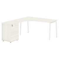 Стол эргономичный с тумбой ELCET 1518(L) Ясень Траун/Белый 1560х1880х750 EDIS